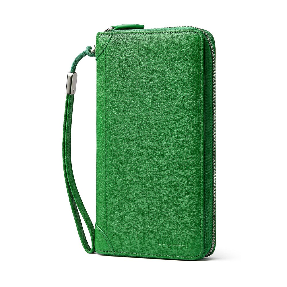 Green Leather Wallet with Wrist Strap